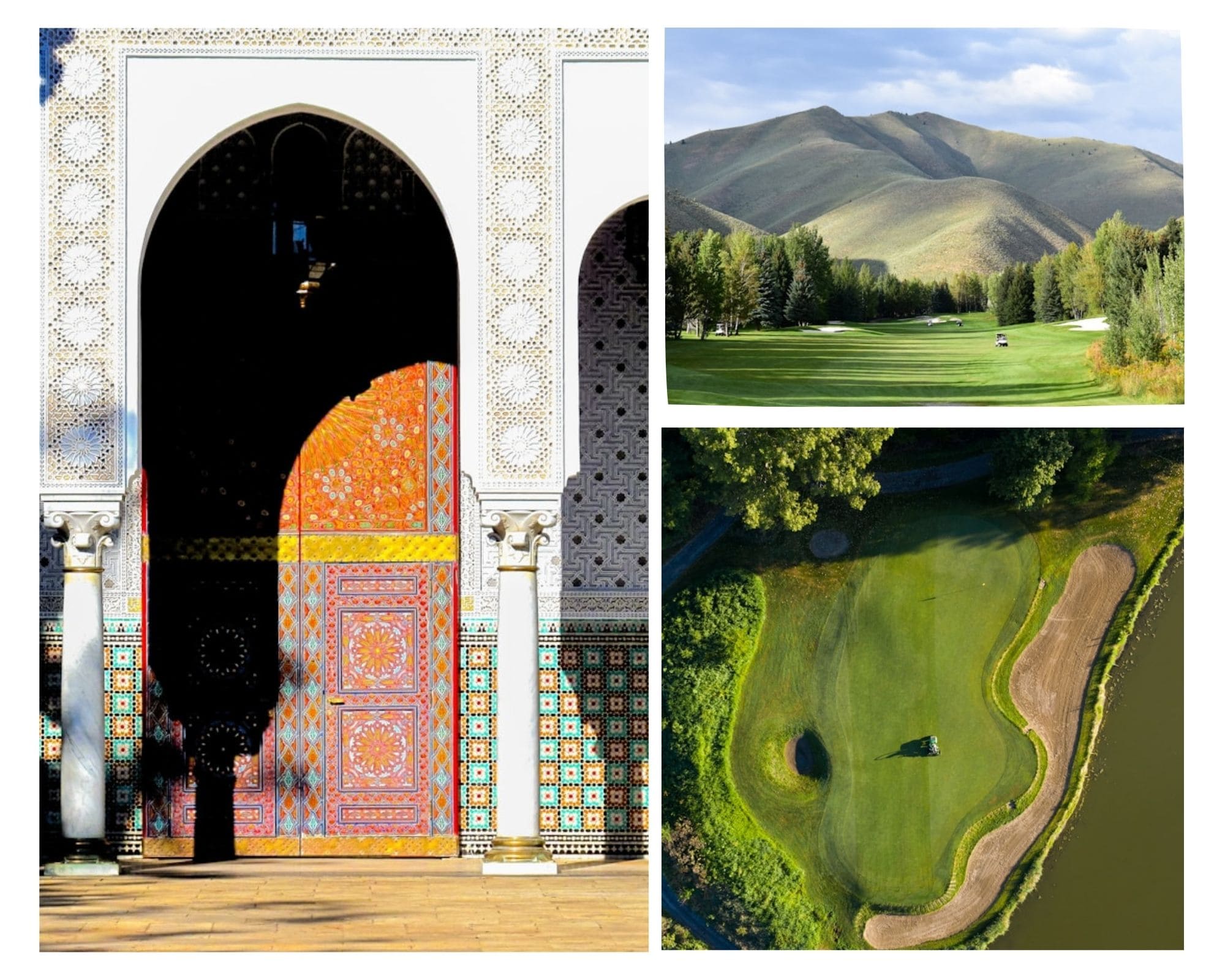 Elegant collage of golf in Marrakech with luxury resort and scenic golf landscapes