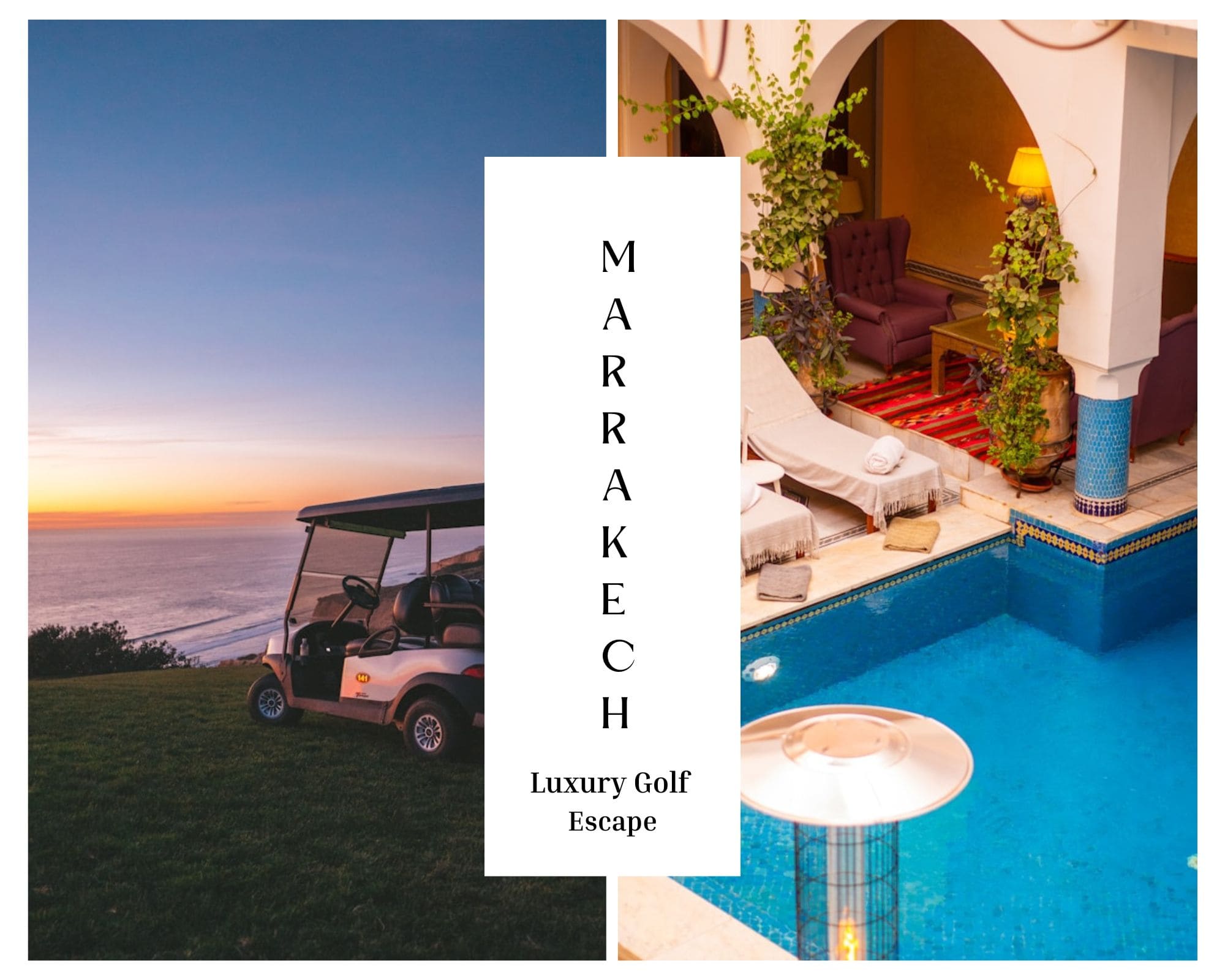 Marrakech luxury golf escape with sunset golf cart and premium spa hotel