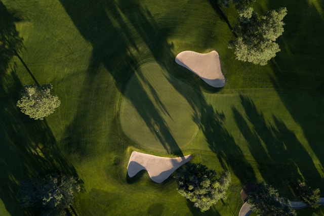 an aerial view of a golf course