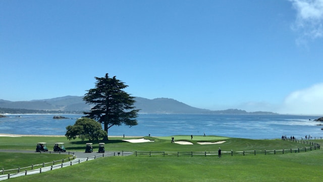 Golf course with ocean view and coastal landscape
