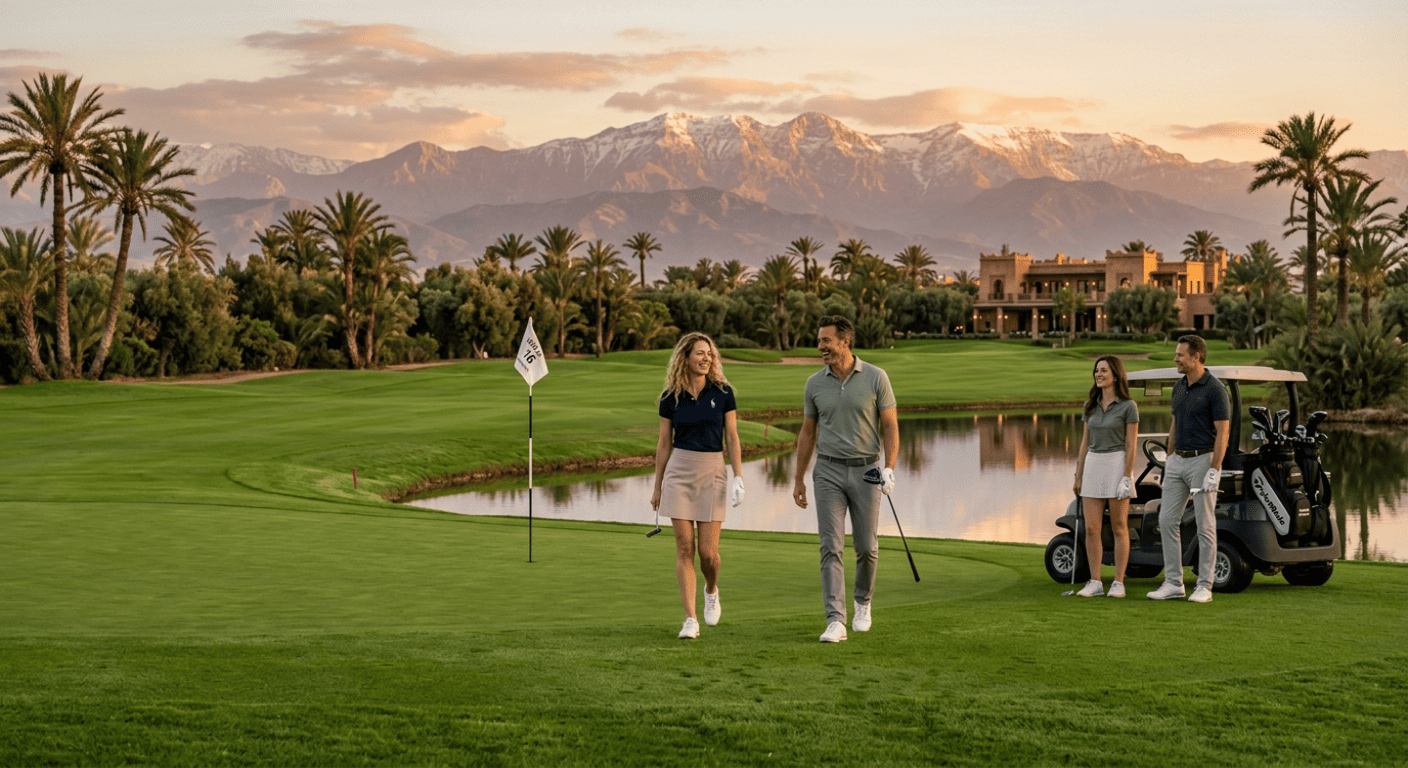 friends playing golf in a golf course
